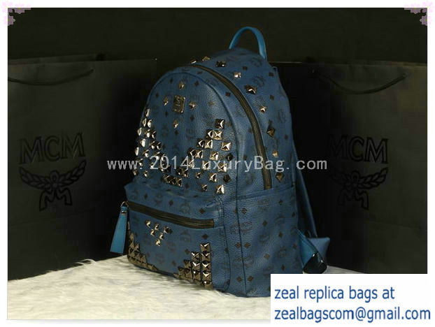 High Quality Replica MCM Stark Backpack Jumbo in Calf Leather 8100 RoyalBlue - Click Image to Close